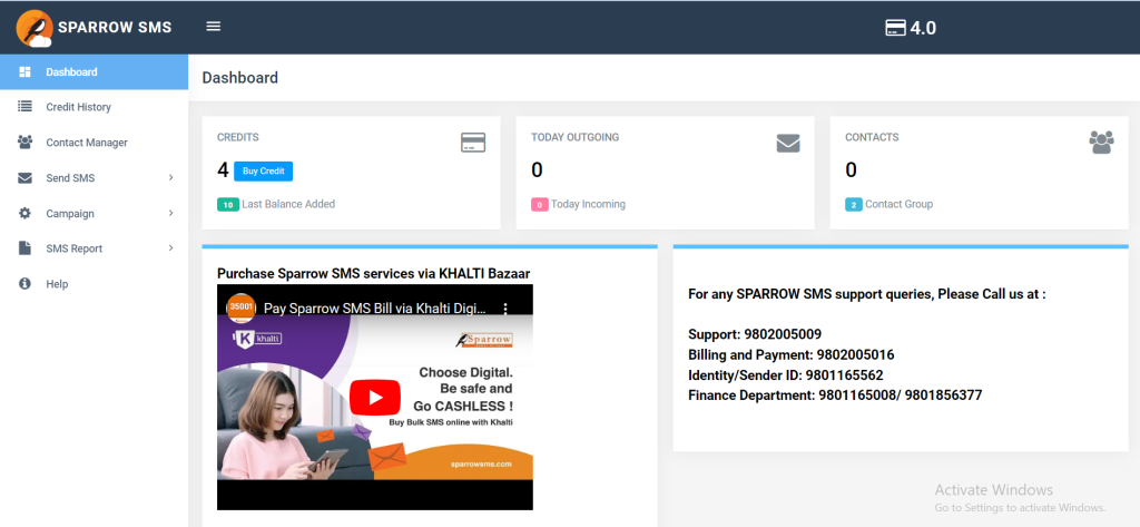 Sparrow SMS Dashboard