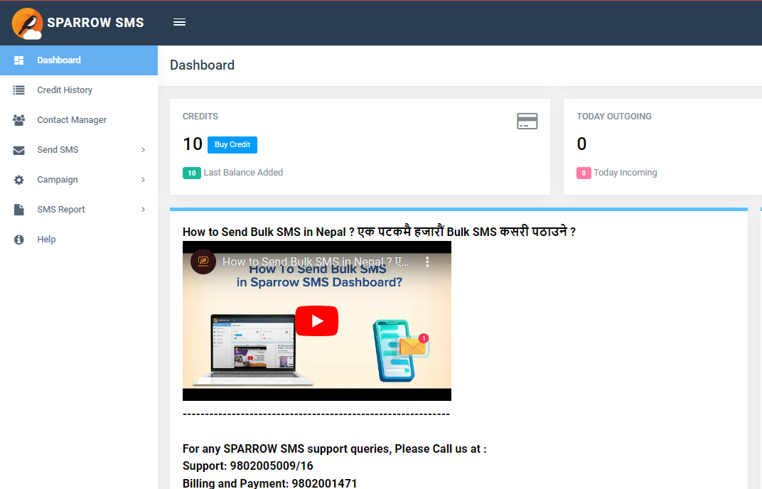Sparrow sms Dashboard, bulk sms contact manager, SMS campaign and SMS Report